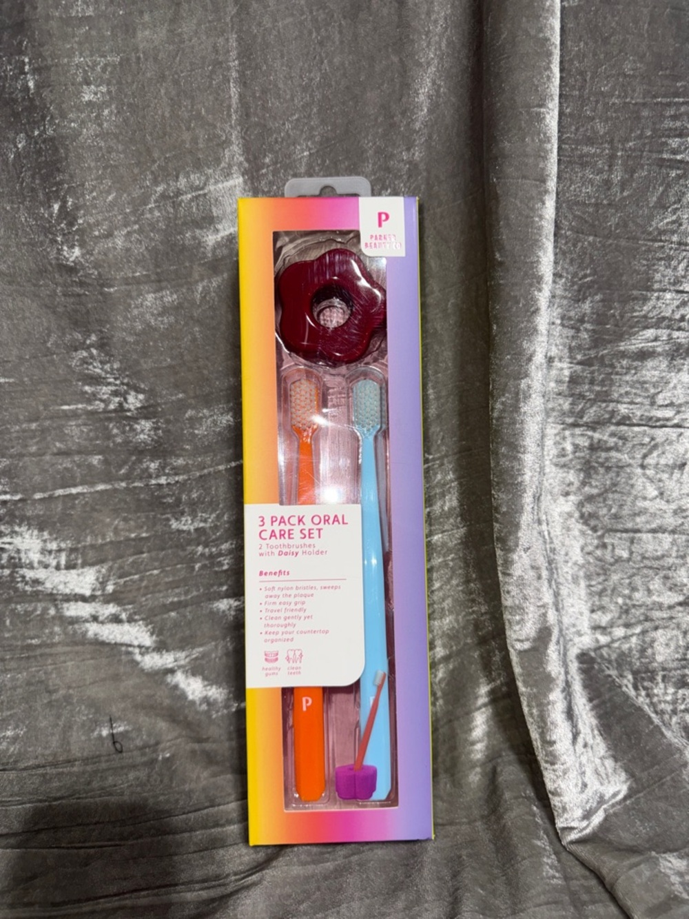 3-Pack Oral Care Set with Holder — Purple, Orange & Blue by
